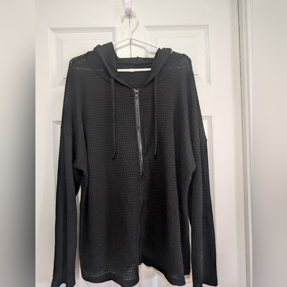 Loose Waffle-weave Zip-up Hoodie